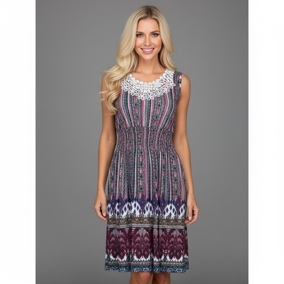 NEW Hots Wing Sleeveless Smock Waist Fit & Flare Dress Boho Cottage - Picture 1 of 6